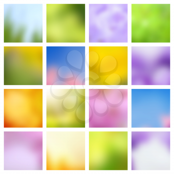 Abstract nature spring and summer green and blue blurred vector backgrounds. Summer and spring wallpaper nature collection illustration