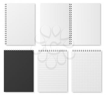 Blank open and closed realistic notebook, organizer and diary vector template isolated. Diary notepad, paper page organizer and notebook illustration