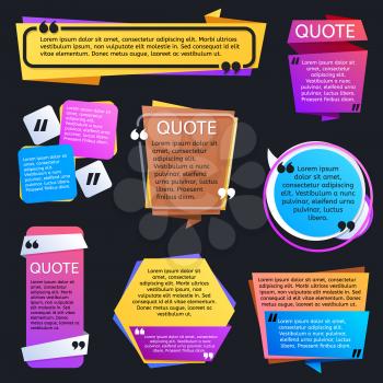Quote texting boxes. Blog quotes bubble vector templates. Speech bubble with text comment, template of quote for blog illustration