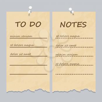 Vintage ripped pages for to do list and notes. Vector illustration