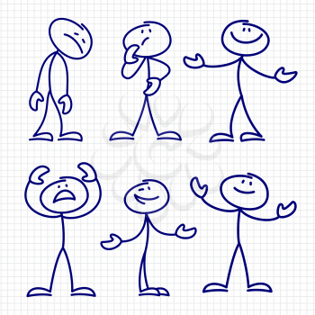 Simple hand drawn stick figures set vector. Figure stick drawing sketch character illustration