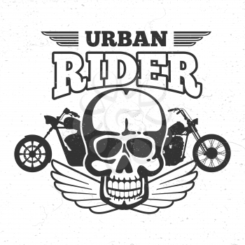Motorbike club vintage embem with motorcycle and skull. Vector illustration