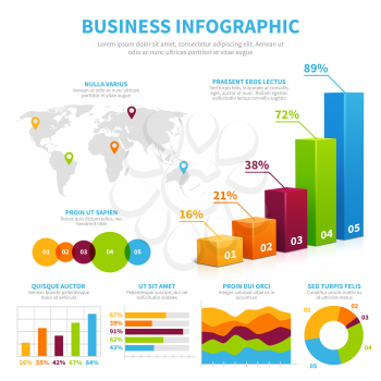 Business infographic vector template with 3d chart, graphs and diagrams. Data visualization financial concept. Illustration of infographic bar and visualization growth finance chart