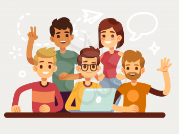 Business creative team, happy coworking people group. Flat design for website and teamwork concept. People team woman and man, business group illustration