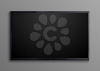 Realistic black television screen isolated. 3d blank led monitor display vector mockup. Display wide tv, digital realistic black screen illustration