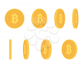 Bitcoin gold coin at different angles for animation vector set Finance money currency bitcoin illustration
