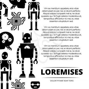 Robots, cyborgs and chips poster design. Robot machine future, vector illustration