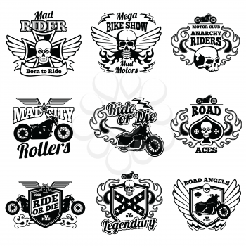Vintage motorcycle labels. Motorbike vector retro badges and logos. Badge motorcycle and motorbike, label vintage emblem for moto club illustration
