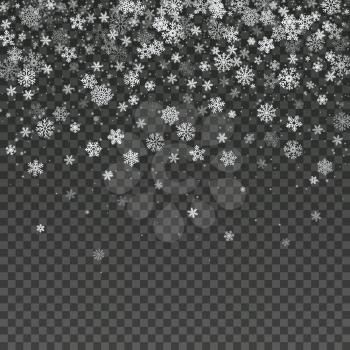 Falling snowflake isolated vector winter decoration wallpaper. Magic christmas snowstorm background. Snowfall transparent wintertime illustration