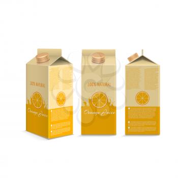 Realistic orange juice box in different projections isolated. Vector illustration