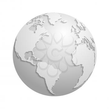 Origami white paper world globe. 3d vector illustration global earth map, origami planet sphere