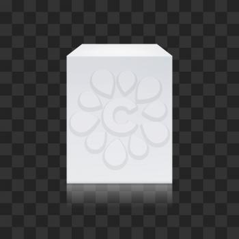 Realistic white cube isolated on transparent background. Vector box mockup illustration