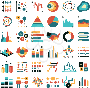Business data graph and charts. Marketing statistics vector flat icons. Graph and chart data, diagram finance for report illustration