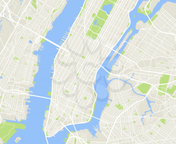 New York and Manhattan urban city vector map. New york urban city map, nyc and manhattan cartography illustration