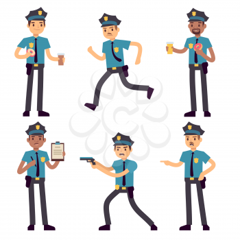 Officer policeman vector cartoon characters isolated. Patrol cops for police concept. Police officer person, character security in uniform and cap illustration