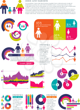 People population vector infographics with business charts, diagrams and man woman icons. Global economic concept. People population and demography chart visualization illustration