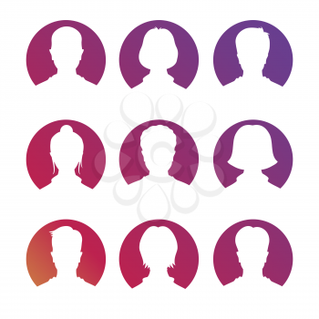 Social netork and media avatars collection - white people silhouettes avatars. Vector illustration