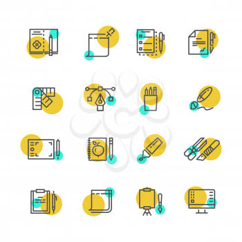 Creative graphic design and writing tools line icons set. Vector illustration