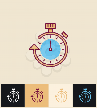 Clock icon. Flat vector illustration on different colored backgrounds. Stopwatch line icon. Timer watch design