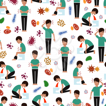 Viral diseases seamless pattern - medicinal seamless texture with sick man and microbes. Vector illustration