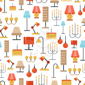 Lighting accessories seamless pattern - seamles texture with flat lamps. Vector illustration