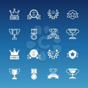 Trophy, prizes, awards line and outline icons collection. Vector illustration