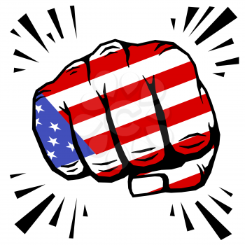 Hand drawn fist - american flag fist on white background. Vector illustration