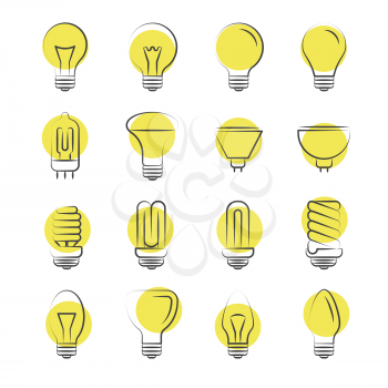 Line light bulbs icons on white background. Icon idea lightbulb, vector illustration