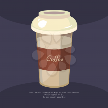 Take away coffee mug poster - cafe poster design. Cappuccino mug, vector illustration
