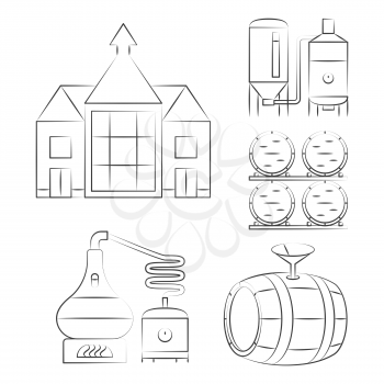 Whiskey thin line icons - outline whisky process logos. Vector illustration
