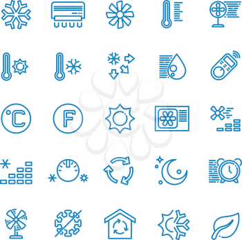 Air conditioning vector line icons. Temperature, humidity, drying, cooling and heating pictograms. Climate conditioner system equipment illustration