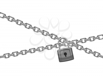 Padlock and steel chain. Finance security and computer safety vector concept. Chain steel with padlock illustration