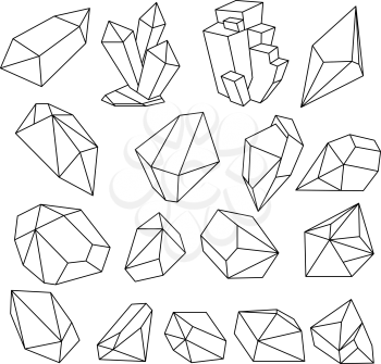 Geometric 3d crystal line shapes vector set. Crystal graphic line, geometric polygon illustration