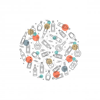 Alcoholic circle concept - alco bottles icons on white background. Vector illustration