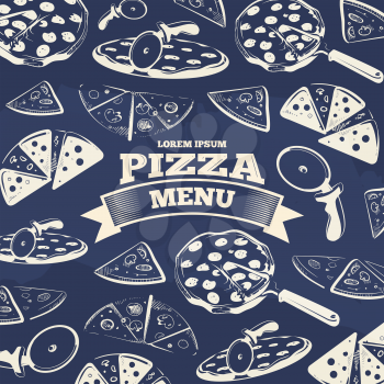 Vintage pizza menu cover design. Food design pattern for menu. Vector illustration