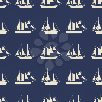 Simple sailboat or ships seamless pattern design. Ocean sailboat, vector illustration
