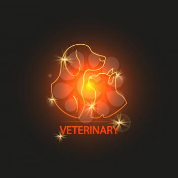 Shine veterinary logo design with cat and dog. Badge veterinary clinic. Vector illustration