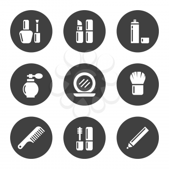 Decorative cosmetic icon set, hair cosmetic and perfume icons