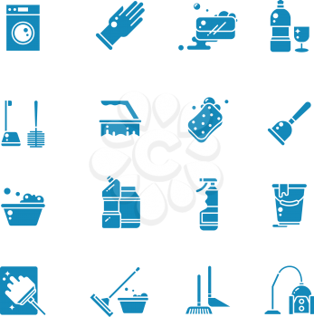 Cleaning products and services silhouette vector icons. Washing supplies and housework black symbols. Detergent and soap, glove and sponge illustration