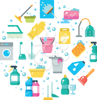 Clean house concept with cleaning and washing tools vector icons. Housekeeping equipment, washing and cleaning illustration