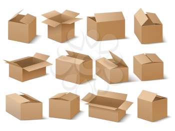 Delivery and shipping carton package. Brown cardboard boxes vector set. Cardboard box for transportation and packaging illustration