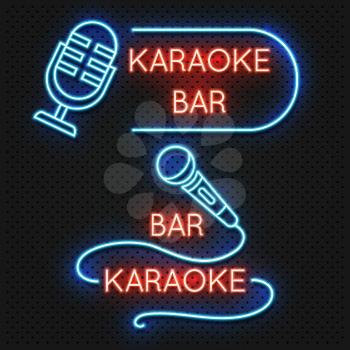 Roadside karaoke night club vector signboard isolated. Illustration of karaoke club emblem and label with microphone