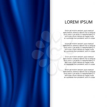 Blue silk, satin material wavy fashion banner or poster template. Vector illustration