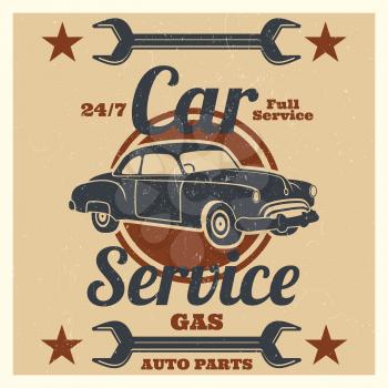 Vintage car service logo - auto repair grunge sign. Vector illustration