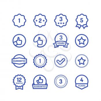 Warranty stamps line icons. Goods durability guarantee circular vector symbols isolated. Illustration of guarantee stamp, label seal