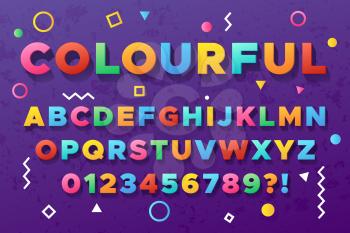 Colourful bold alphabet. Urban old vivid color vector font. Alphabet and abc trendy typeface, typography vivid illustration