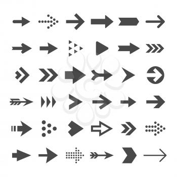 Arrow button icons. Right arrowhead signs. Rewind and next vector symbols. Set of arrow right and forward, directional and orientation pointer illustration