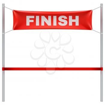 Finish line with red textile banner and ribbon vector illustration isolated on white background. Finish sport race, victory and success finishing