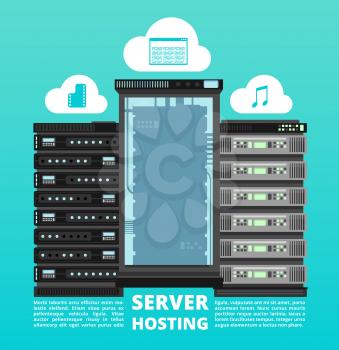 Website cloud hosting, digital data storage and computer server support vector concept. Cloud of network, digital hosting storage illustration