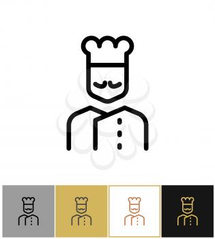 Chef icon line style, restaurant kitchen cook sign on gold, black and white backgrounds vector illustration